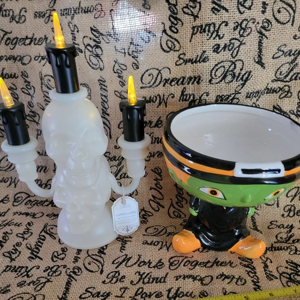 Halloween decorations candy dish & candelabra